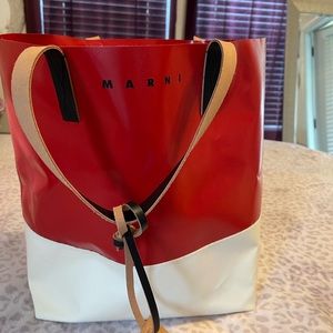 Marni Red and White Tote Bag
